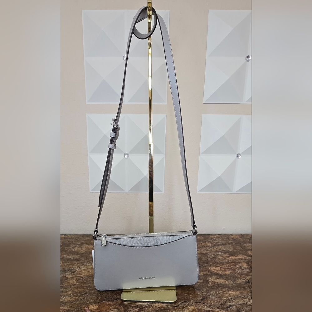 NWT Michael Kors Gray Crossbody Bag Saffiano Leather Purse Adjustable Strap